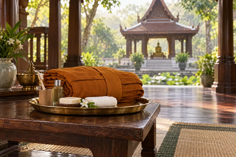 ผ้าไตรและของใช้จำเป็นบนพาน ภาพประกอบ